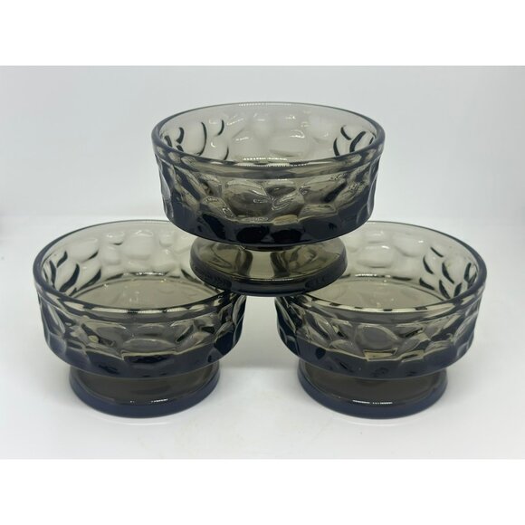 VTG Fostoria Pebble Beach Black Pearl Glass Sherbet Dish Set Footed MCM Retro 3 - Picture 3 of 8